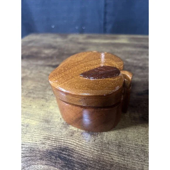 Apple Shaped Wooden Trinket Puzzle Jewelry Keepsake Box School Teacher Gift Vtg - Picture 5 of 15